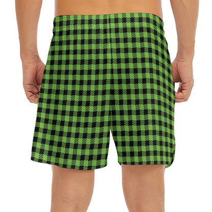 UFO Green Buffalo Plaid Print Men's Split Running Shorts