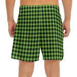 UFO Green Buffalo Plaid Print Men's Split Running Shorts
