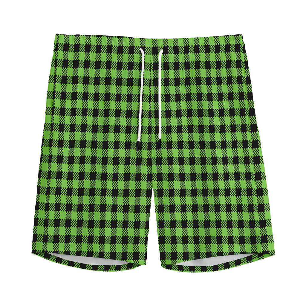 UFO Green Buffalo Plaid Print Men's Sports Shorts