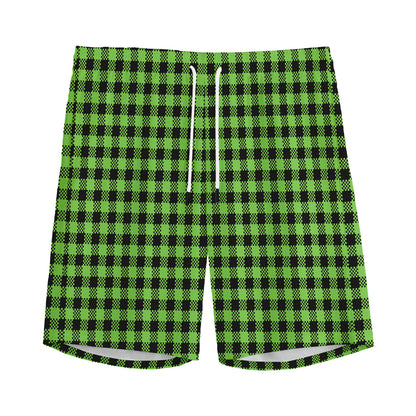 UFO Green Buffalo Plaid Print Men's Sports Shorts