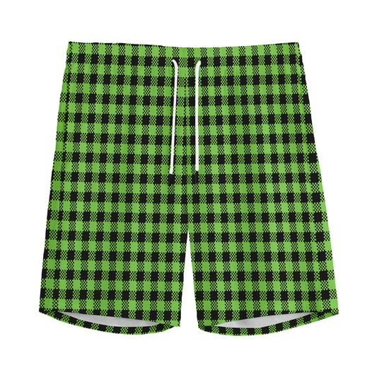 UFO Green Buffalo Plaid Print Men's Sports Shorts