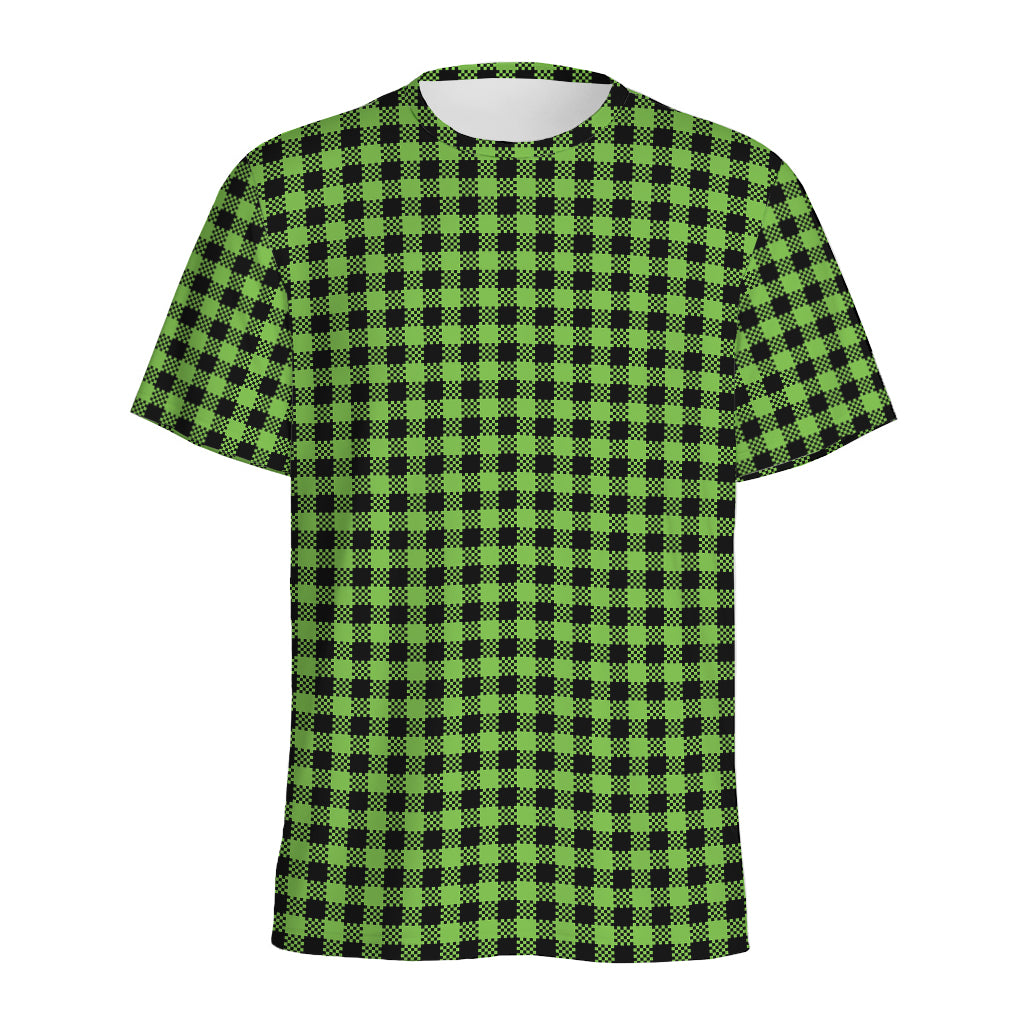 UFO Green Buffalo Plaid Print Men's Sports T-Shirt