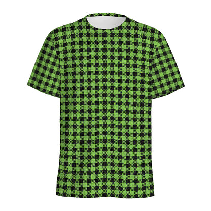 UFO Green Buffalo Plaid Print Men's Sports T-Shirt