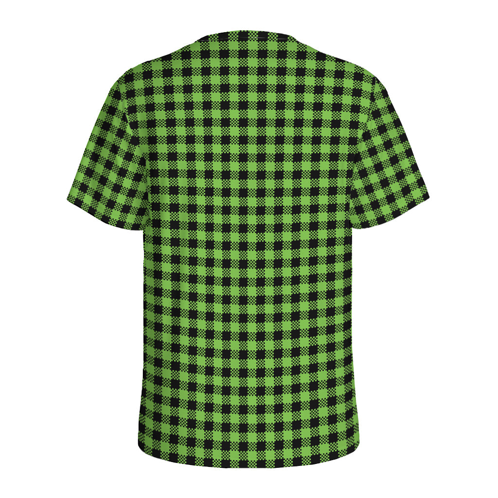 UFO Green Buffalo Plaid Print Men's Sports T-Shirt