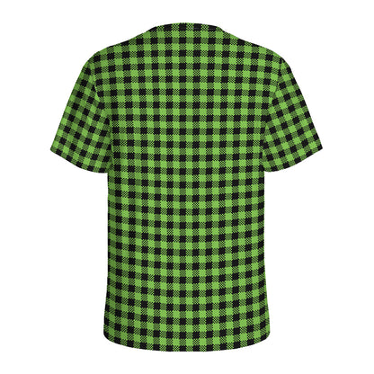 UFO Green Buffalo Plaid Print Men's Sports T-Shirt