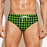 UFO Green Buffalo Plaid Print Men's Swim Briefs