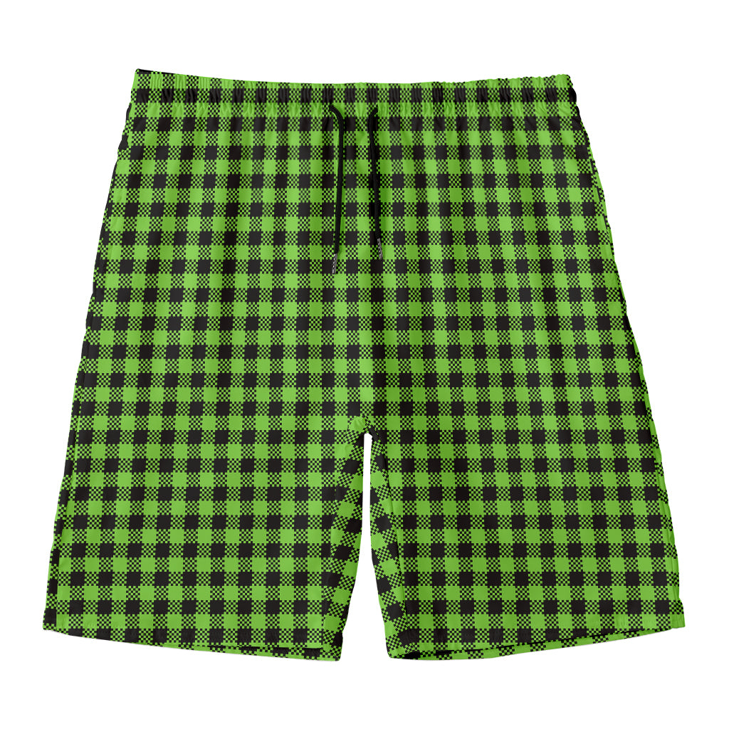 UFO Green Buffalo Plaid Print Men's Swim Trunks
