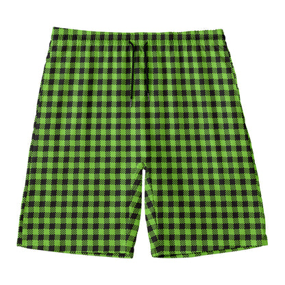 UFO Green Buffalo Plaid Print Men's Swim Trunks