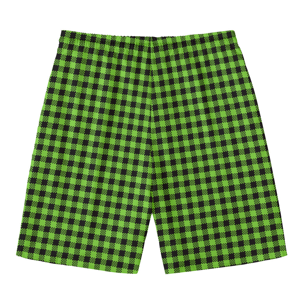 UFO Green Buffalo Plaid Print Men's Swim Trunks