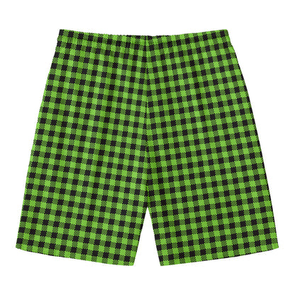 UFO Green Buffalo Plaid Print Men's Swim Trunks