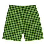 UFO Green Buffalo Plaid Print Men's Swim Trunks