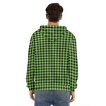 UFO Green Buffalo Plaid Print Men's Velvet Pullover Hoodie