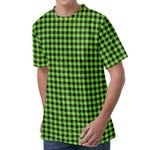 UFO Green Buffalo Plaid Print Men's Velvet T-Shirt