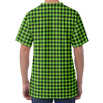 UFO Green Buffalo Plaid Print Men's Velvet T-Shirt
