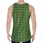 UFO Green Buffalo Plaid Print Men's Velvet Tank Top