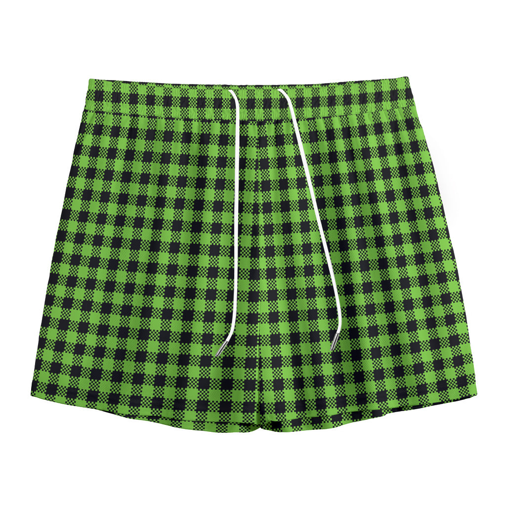 UFO Green Buffalo Plaid Print Mesh Shorts