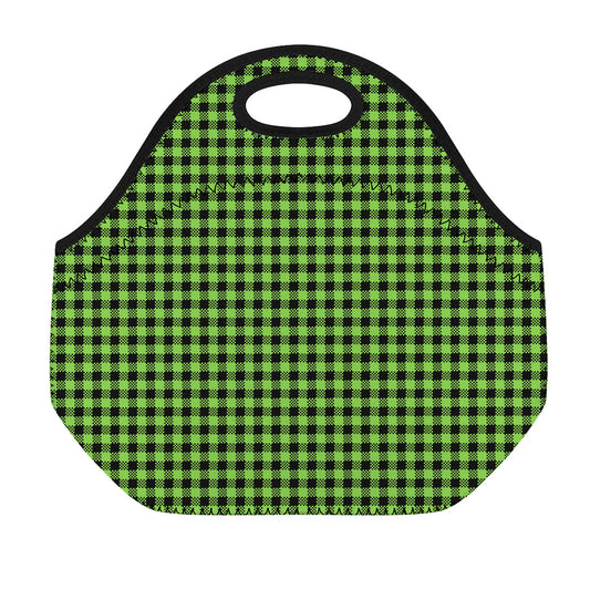 UFO Green Buffalo Plaid Print Neoprene Lunch Bag