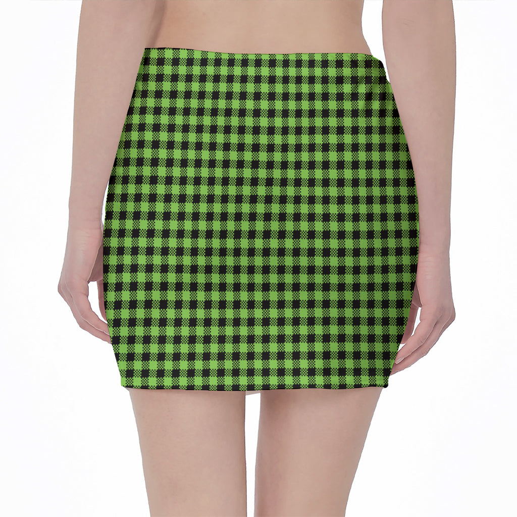 UFO Green Buffalo Plaid Print Pencil Mini Skirt