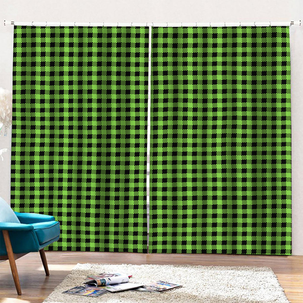 UFO Green Buffalo Plaid Print Pencil Pleat Curtains