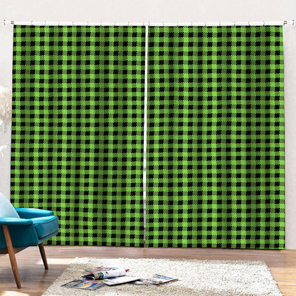 UFO Green Buffalo Plaid Print Pencil Pleat Curtains