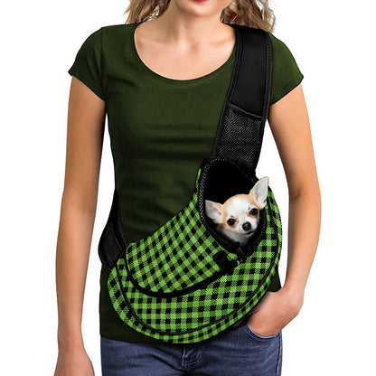 UFO Green Buffalo Plaid Print Pet Sling Carrier