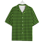 UFO Green Buffalo Plaid Print Rayon Hawaiian Shirt