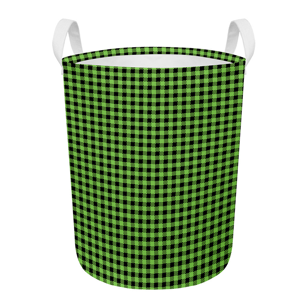 UFO Green Buffalo Plaid Print Round Laundry Basket