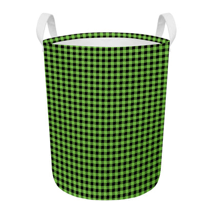 UFO Green Buffalo Plaid Print Round Laundry Basket