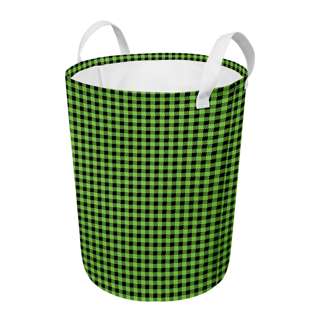 UFO Green Buffalo Plaid Print Round Laundry Basket