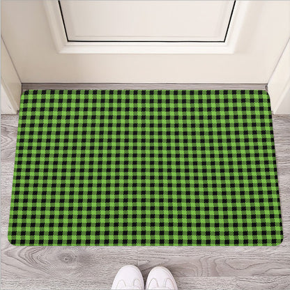 UFO Green Buffalo Plaid Print Rubber Doormat