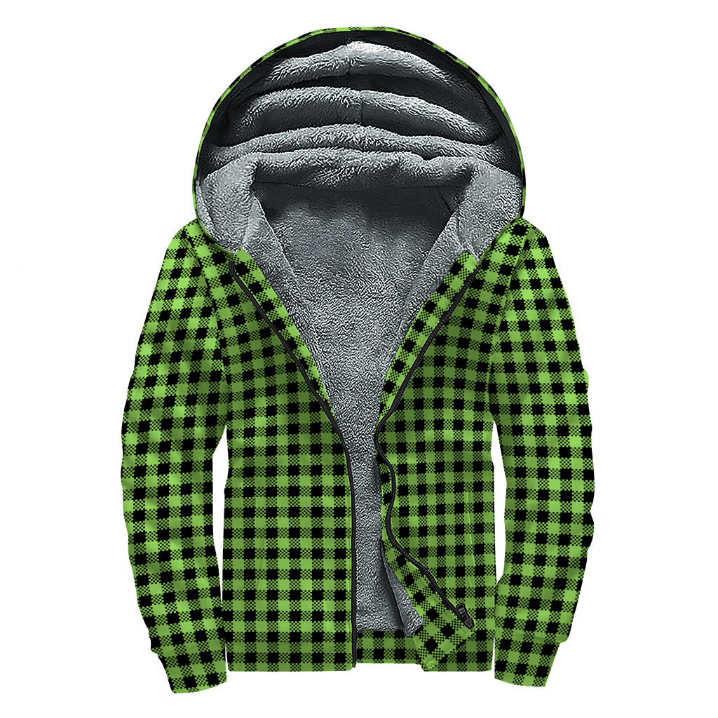 UFO Green Buffalo Plaid Print Sherpa Lined Zip Up Hoodie