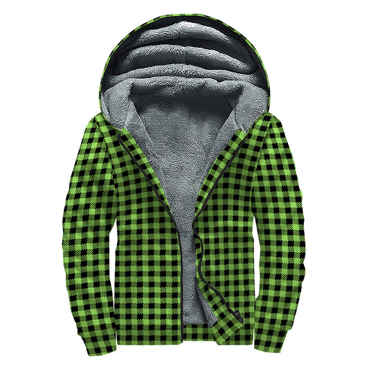 UFO Green Buffalo Plaid Print Sherpa Lined Zip Up Hoodie