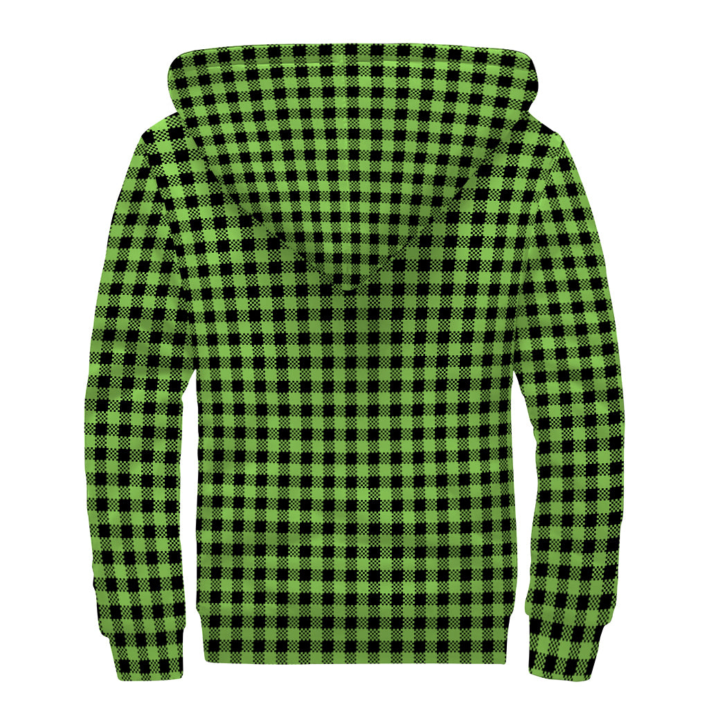 UFO Green Buffalo Plaid Print Sherpa Lined Zip Up Hoodie