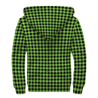 UFO Green Buffalo Plaid Print Sherpa Lined Zip Up Hoodie