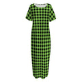 UFO Green Buffalo Plaid Print Short Sleeve Long Nightdress
