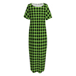 UFO Green Buffalo Plaid Print Short Sleeve Long Nightdress