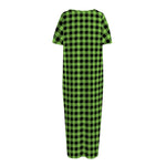 UFO Green Buffalo Plaid Print Short Sleeve Long Nightdress