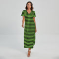 UFO Green Buffalo Plaid Print Short Sleeve Maxi Dress
