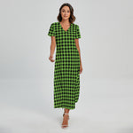 UFO Green Buffalo Plaid Print Short Sleeve Maxi Dress