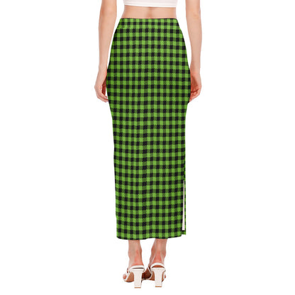 UFO Green Buffalo Plaid Print Side Slit Maxi Skirt