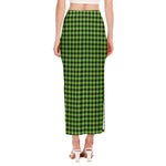 UFO Green Buffalo Plaid Print Side Slit Maxi Skirt