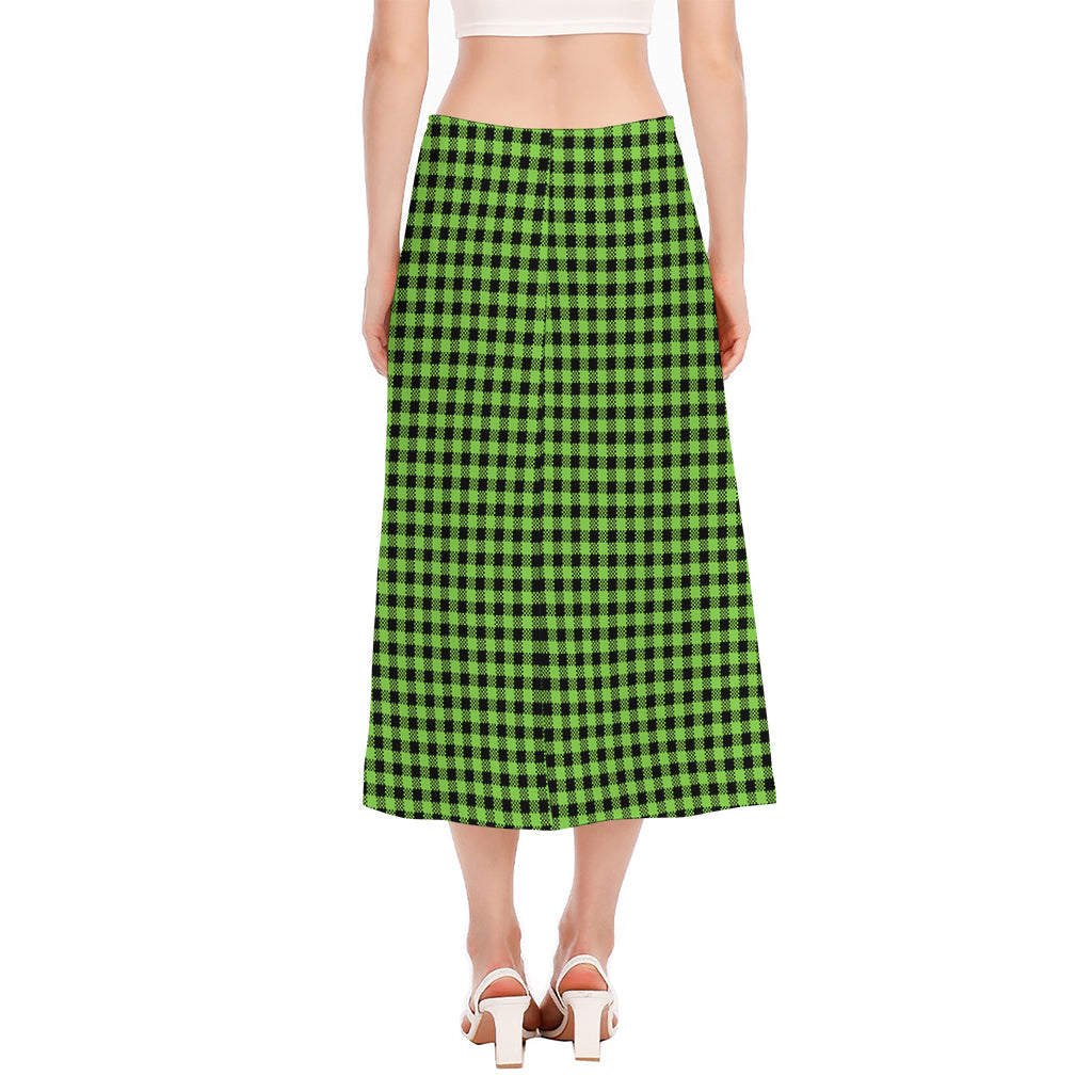 UFO Green Buffalo Plaid Print Side Slit Midi Skirt