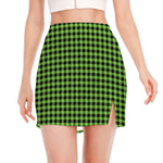 UFO Green Buffalo Plaid Print Side Slit Mini Skirt