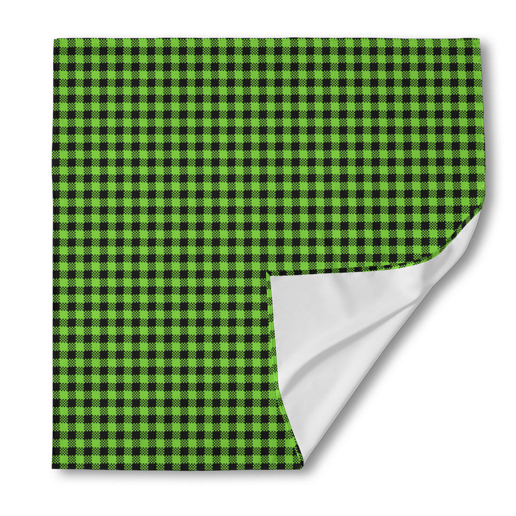 UFO Green Buffalo Plaid Print Silk Bandana