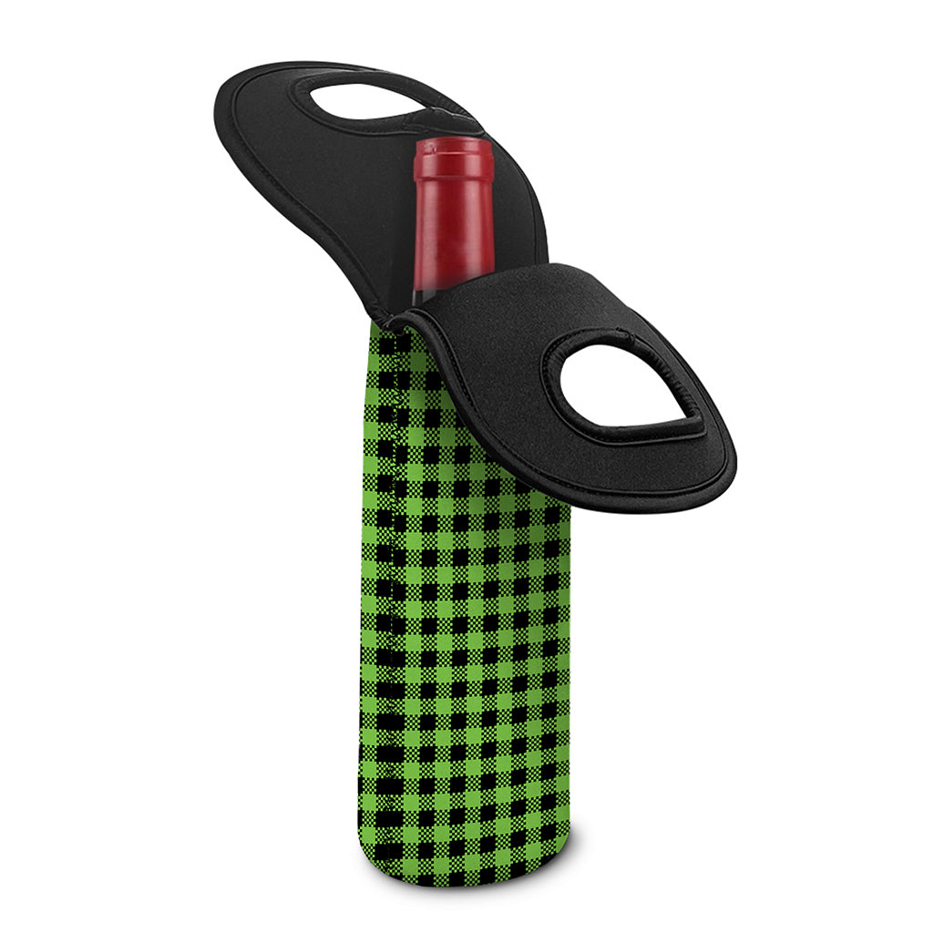 UFO Green Buffalo Plaid Print Single Neoprene Wine Tote
