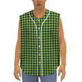 UFO Green Buffalo Plaid Print Sleeveless Baseball Jersey
