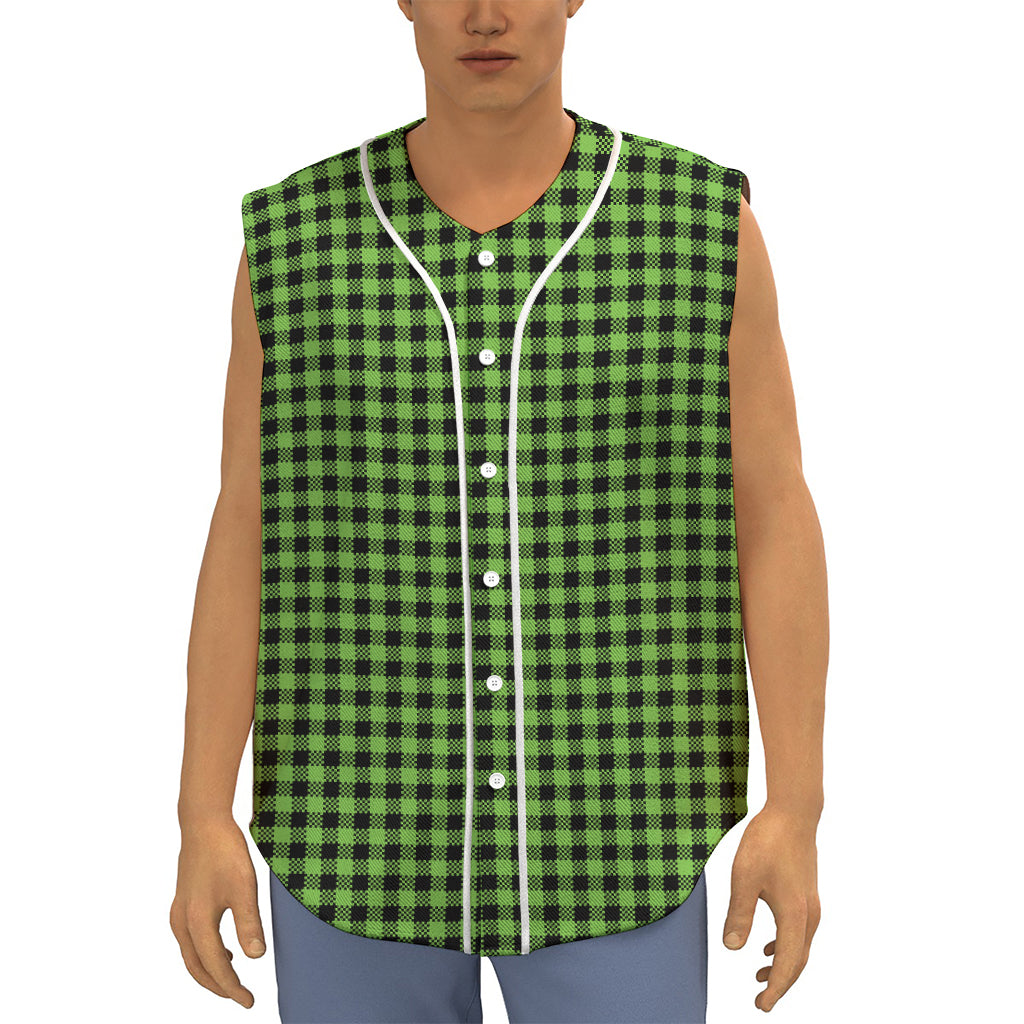 UFO Green Buffalo Plaid Print Sleeveless Baseball Jersey