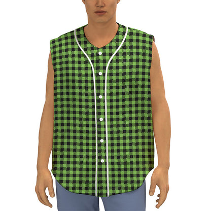 UFO Green Buffalo Plaid Print Sleeveless Baseball Jersey