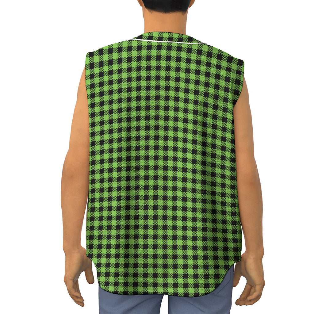 UFO Green Buffalo Plaid Print Sleeveless Baseball Jersey