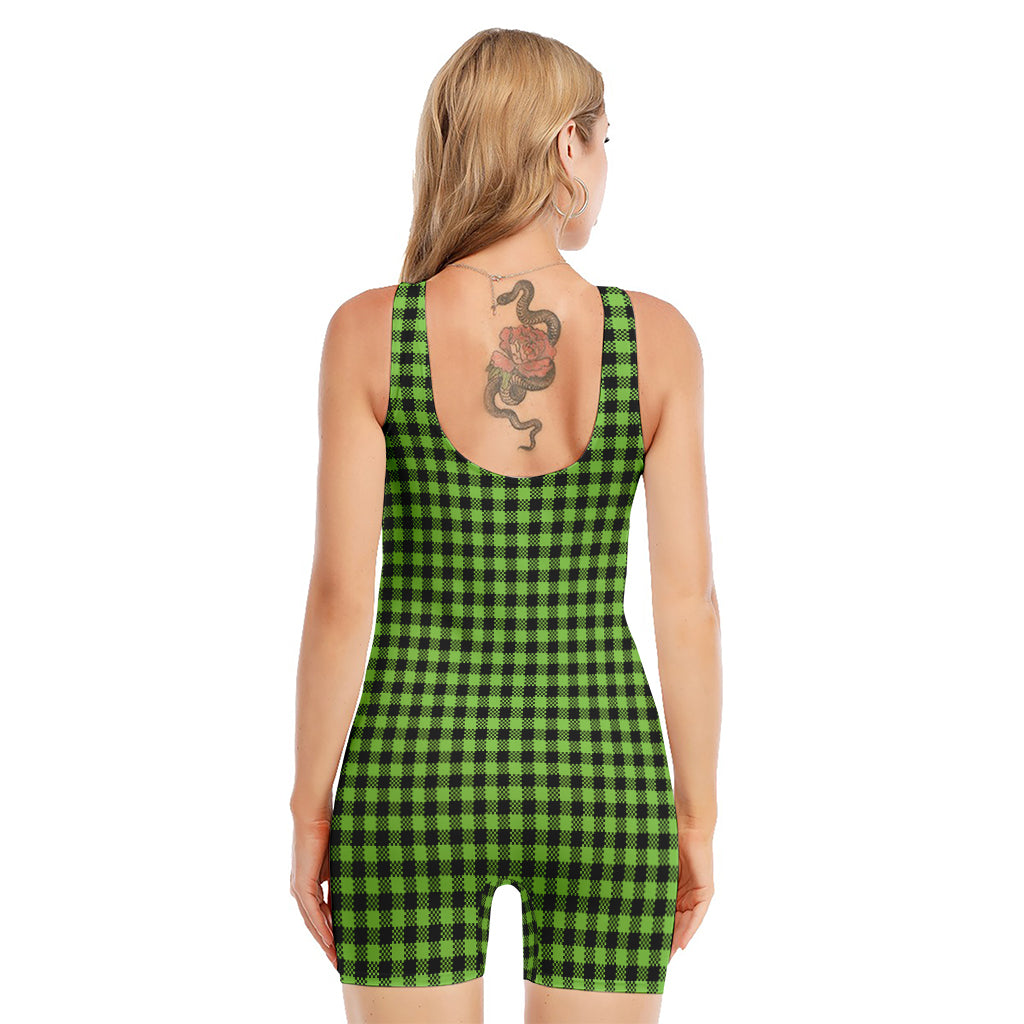 UFO Green Buffalo Plaid Print Sleeveless One Piece Swimsuit